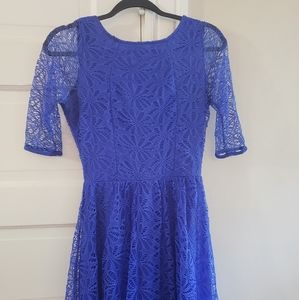 Asos blue lace mini dress with lace sleeves size 4